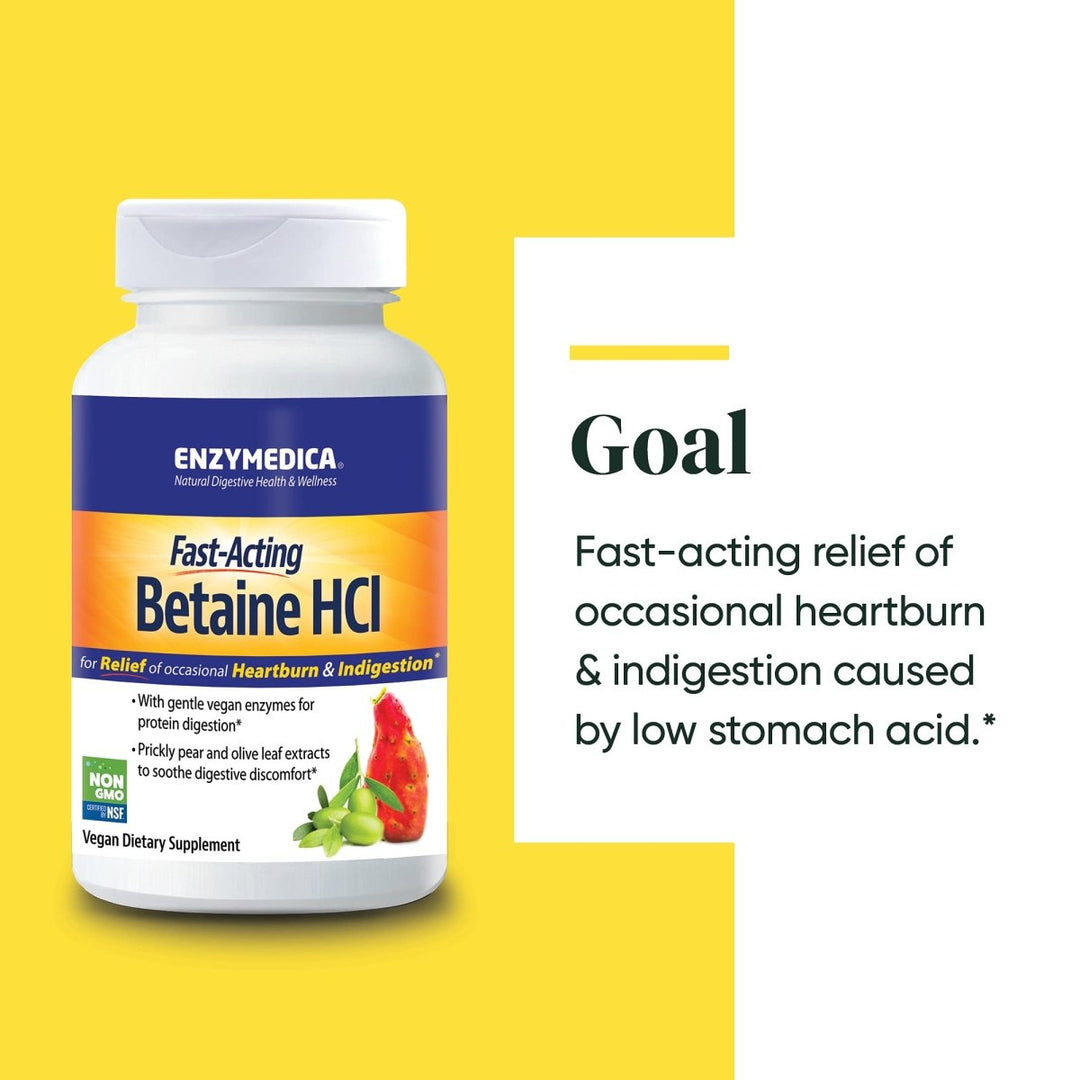 Enzymedica, Betaine HCl, Occasional Heartburn and Indigestion Support, 120 Capsules - The Oasis of Health
