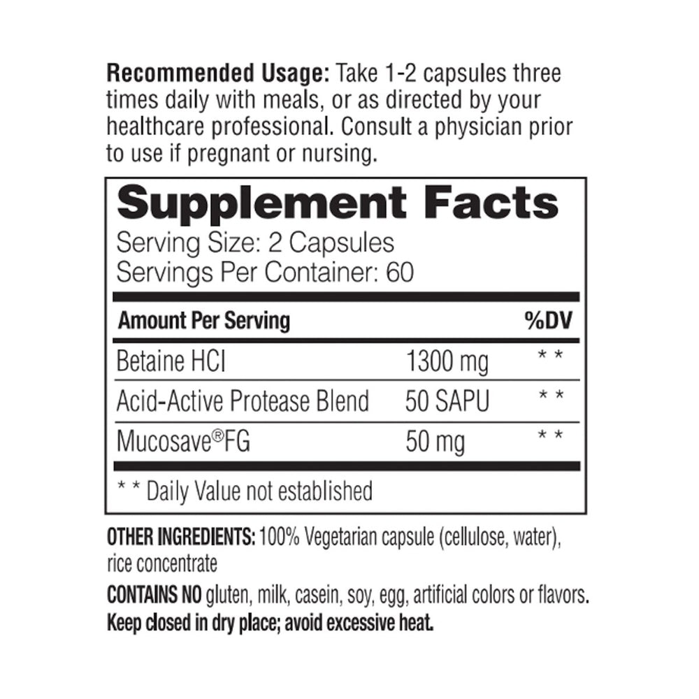 Enzymedica, Betaine HCl, Occasional Heartburn and Indigestion Support, 120 Capsules - The Oasis of Health