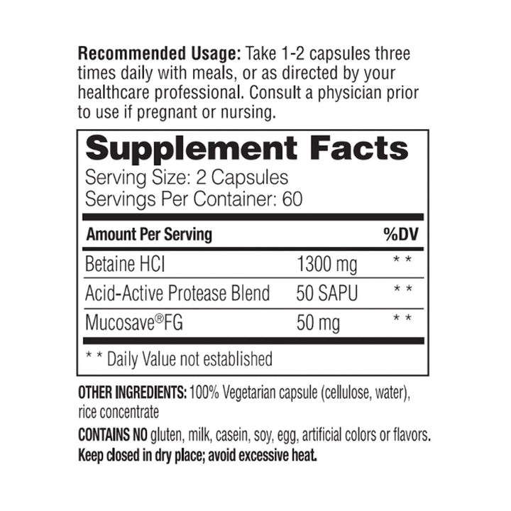 Enzymedica, Betaine HCl, Occasional Heartburn and Indigestion Support, 120 Capsules - The Oasis of Health