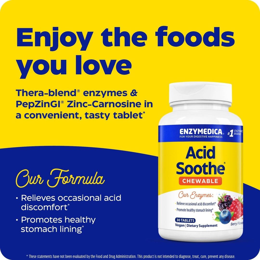 Enzymedica - Chewable Acid Soothe, Supports the Relief of Occasional Heartburn + Indigestion, 30 count - The Oasis of Health