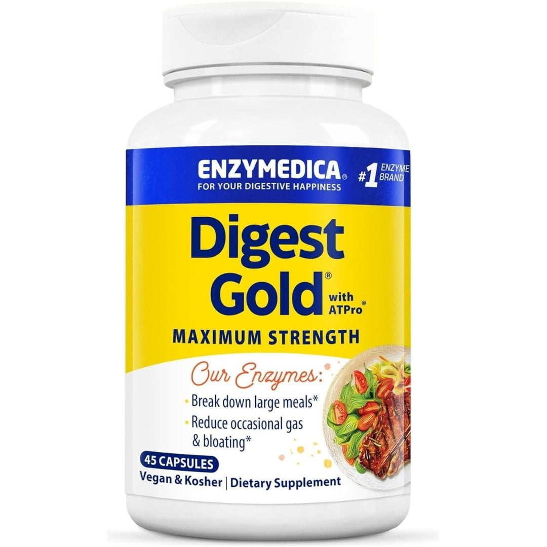 Enzymedica Digest Gold + ATPro, Maximum Strength Digestive Enzymes, Helps Digest Large Meals for Instant Bloating Relief, 45 Count - The Oasis of Health