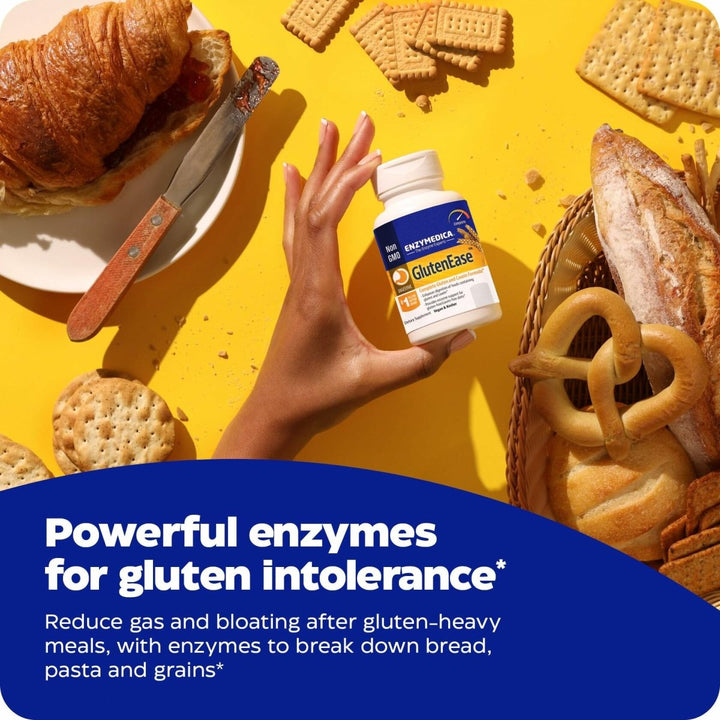 Enzymedica GlutenEase, Digestive Enzymes for Food Intolerance, Offers Fast Acting Gas &amp; Bloating Relief, 60 Count - The Oasis of Health