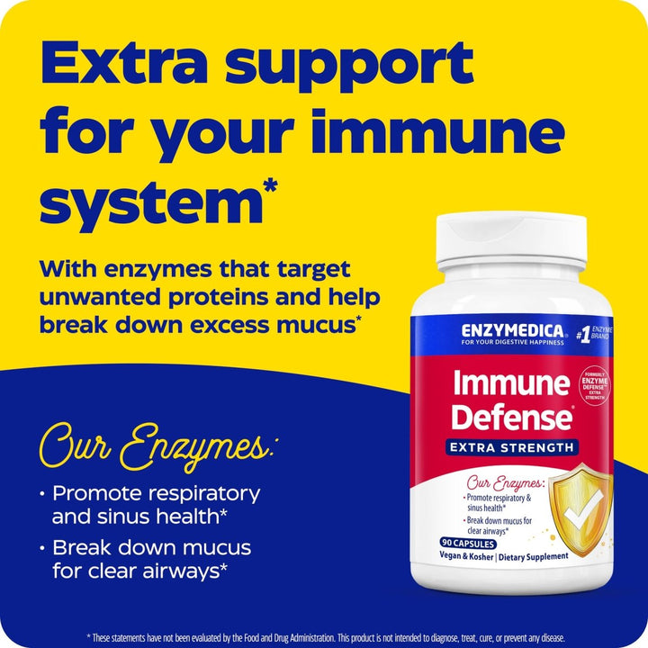 Enzymedica, Immune Defense, Extra Strength, Proteolytic Enzymes for 2X Immune & Respiratory Support, 90 Count - The Oasis of Health