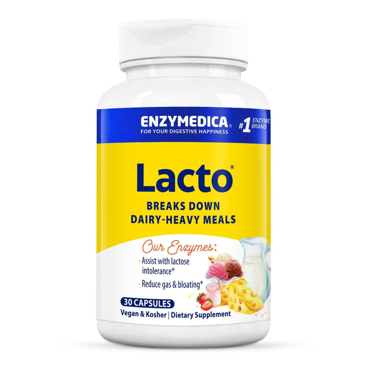 Enzymedica Lacto, Digestive Enzymes for Complete Dairy Digestion, Offers Fast - Acting Gas & Bloating Relief, Standard Packaging, 30 Count - The Oasis of Health