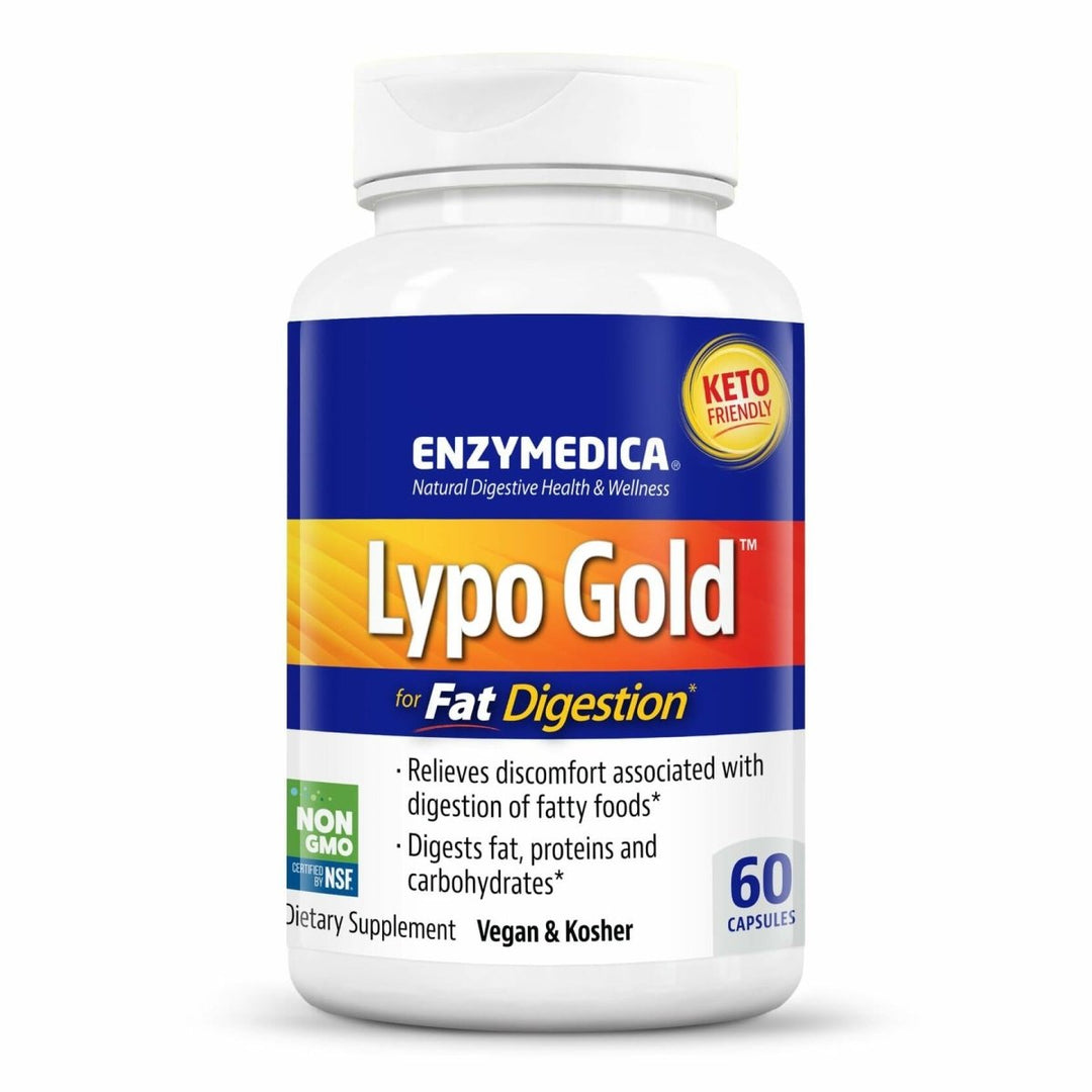Enzymedica Lypo Gold, Digestive Enzymes for Fat Digestion, Offers Fast Acting Gas & Bloating Relief, 60 Count - The Oasis of Health