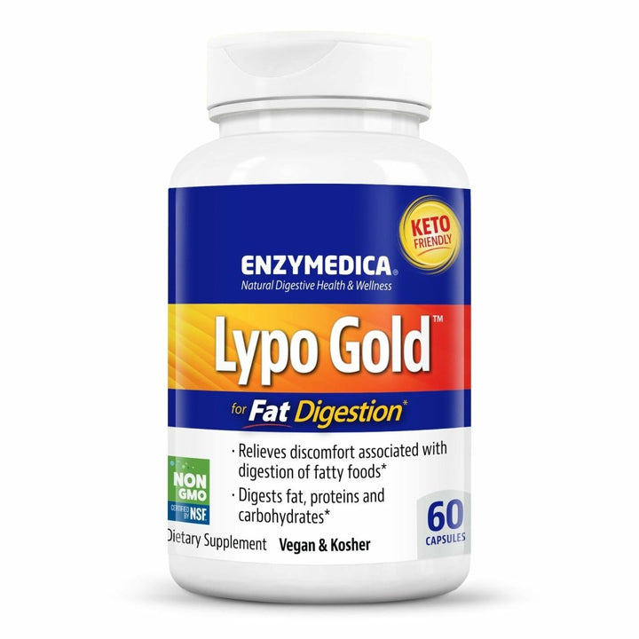 Enzymedica Lypo Gold, Digestive Enzymes for Fat Digestion, Offers Fast Acting Gas & Bloating Relief, 60 Count - The Oasis of Health