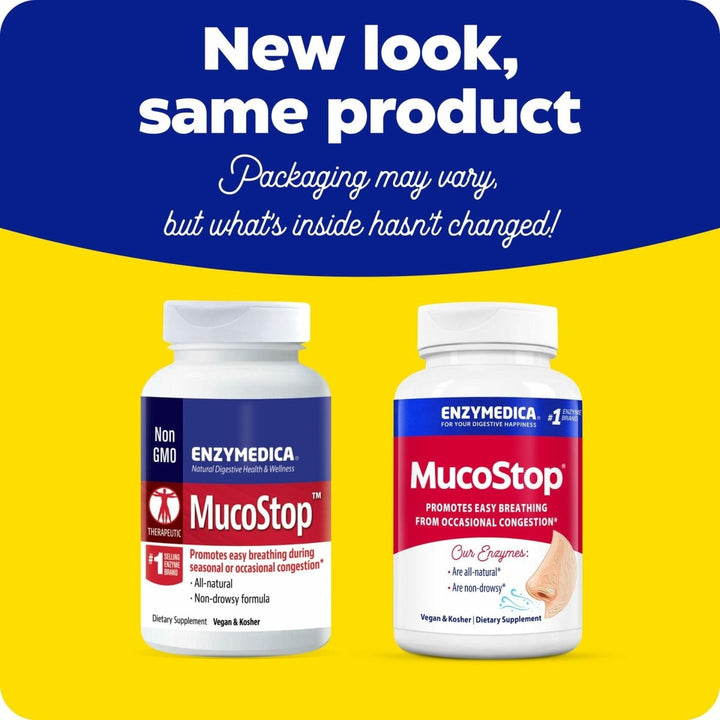 Enzymedica, MucoStop, Natural Enzyme Supplement, Relieves Seasonal or Occasional Congestion, Supports Easy Breathing, 96 Count - The Oasis of Health
