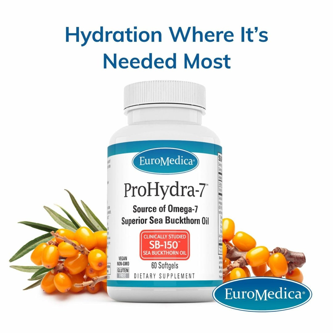 EuroMedica ProHydra - 7 - Skin Health Support Supplement with Omega - 7 Sea Buckthorn Oil - Nutritional Supplement - Essential Fatty Acid Supplement - 60 Softgels (2 Pack) - The Oasis of Health
