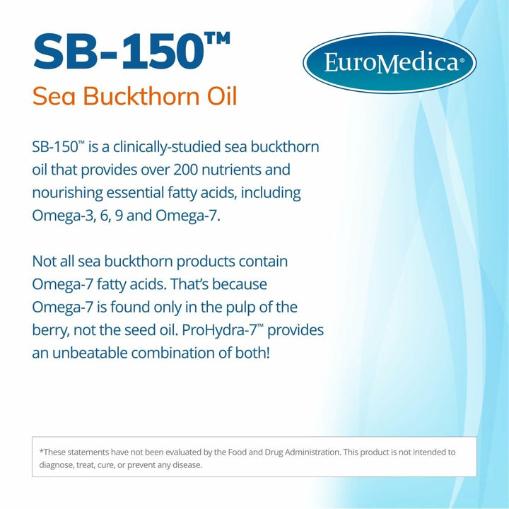 EuroMedica ProHydra - 7 - Skin Health Support Supplement with Omega - 7 Sea Buckthorn Oil - Nutritional Supplement - Essential Fatty Acid Supplement - 60 Softgels (2 Pack) - The Oasis of Health
