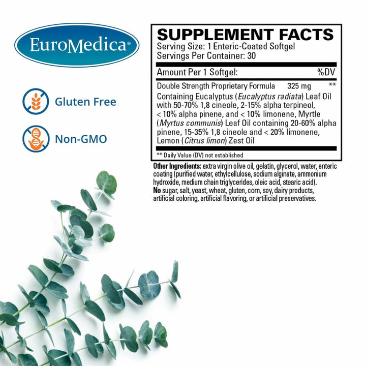 Euromedica Sinutol Extra Strength - Dietary Supplement with Eucalyptus & Myrtle - Immune & Lung Health Support - Supplement Formula to Aid Sinus Health - 30 Enteric - Coated Softgels - The Oasis of Health