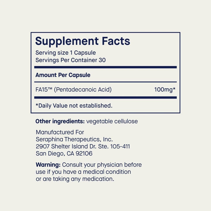 Fatty15 C15:0 Pentadecanoic Acid Supplement The Longevity Nutrient - 90 Vegan Capsules - 3x Cellular Benefits of Fish Oil Omega 3 Supplements - Gut Health, Liver Support, & Mitochondrial Health - The Oasis of Health