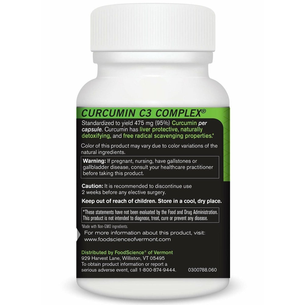 FoodScience of Vermont - Curcumin C3 Complex, 500 MG Capsules, 60 Count - The Oasis of Health