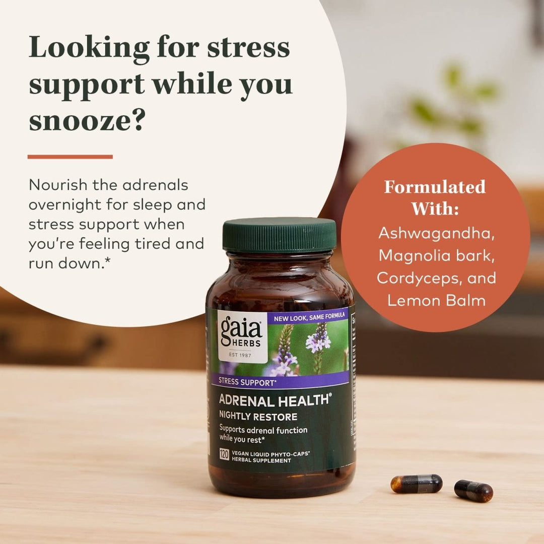 Gaia Herbs Adrenal Health Nightly Restore - 120 Vegan Liquid Phyto - Capsules (60 Servings) - The Oasis of Health