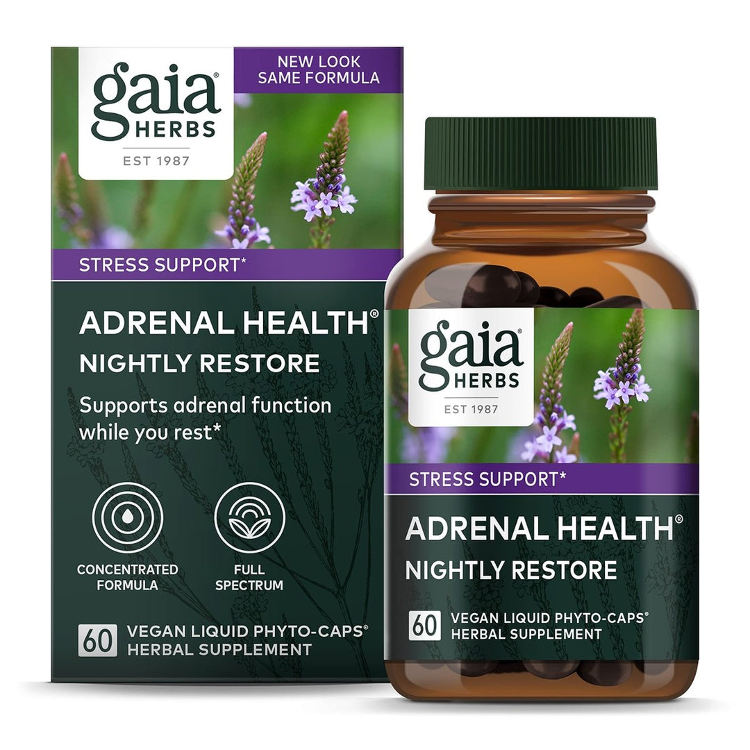 Gaia Herbs Adrenal Health Nightly Restore - Herbal Supplement with Ashwagandha, Magnolia Bark, Cordyceps, Lemon Balm, and More - 60 Vegan Liquid Phyto - Capsules (30 Servings) - The Oasis of Health