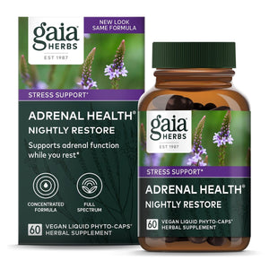 Gaia Herbs Adrenal Health Nightly Restore - Herbal Supplement with Ashwagandha, Magnolia Bark, Cordyceps, Lemon Balm, and More - 60 Vegan Liquid Phyto - Capsules (30 Servings) - The Oasis of Health