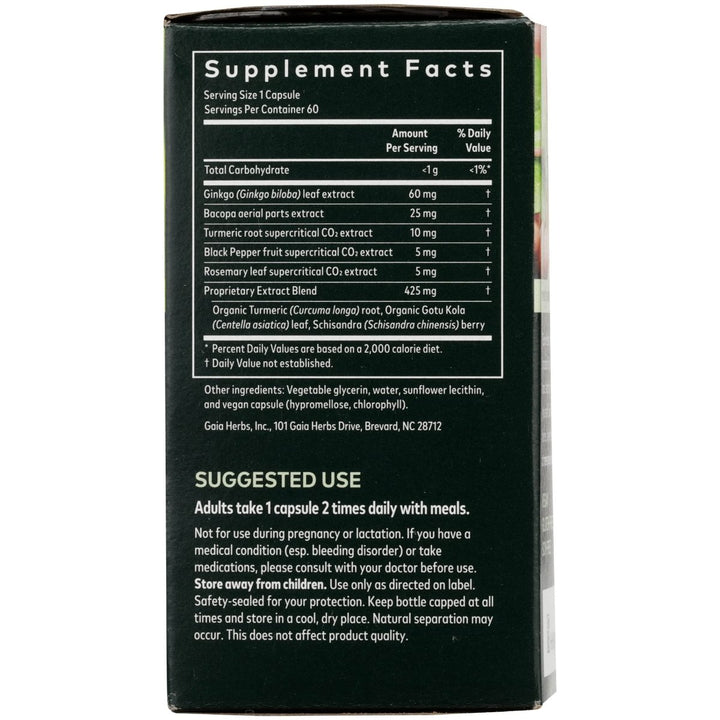 Gaia Herbs Agile Mind - Brain & Cognitive Support Herbal Supplements - with Organic Turmeric Root, Bacopa, Black Pepper, and Ginkgo Biloba - 60 Vegan Liquid Phyto - Capsules (30 - Day Supply) - The Oasis of Health