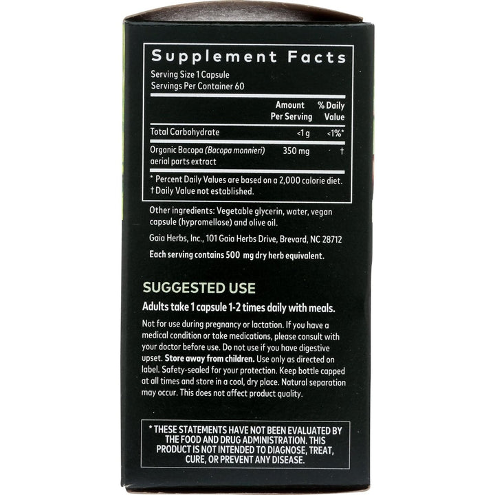 Gaia Herbs Bacopa - Brain and Cognitive Support Herbal Supplement - Made with Bacopa (Bacopa Monnieri) to Help Support a Thriving Mind - 60 Vegan Liquid Phyto - Capsules (Up to 60 - Day Supply) - The Oasis of Health