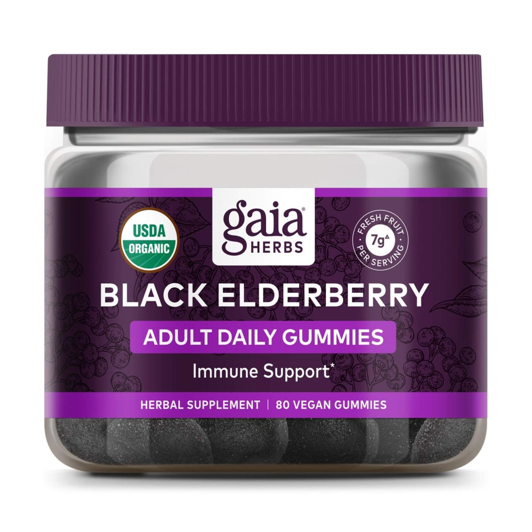 Gaia Herbs Black Elderberry Adult Daily Gummies - Immune Support Gummies with Black Elderberries - Elderberry Supplement to Aid Immune Health - Real Fruit Supplement - 80 Vegan Gummies - The Oasis of Health