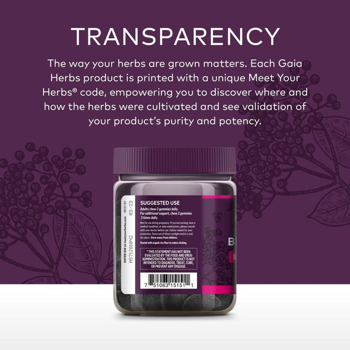 Gaia Herbs Black Elderberry Extra Strength Gummies - Immune Support with Certified Organic Black Elderberries - 40 Gummies - The Oasis of Health