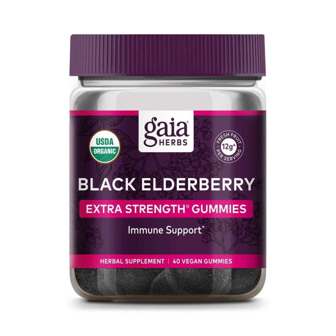 Gaia Herbs Black Elderberry Extra Strength Gummies - Immune Support with Certified Organic Black Elderberries - 40 Gummies - The Oasis of Health
