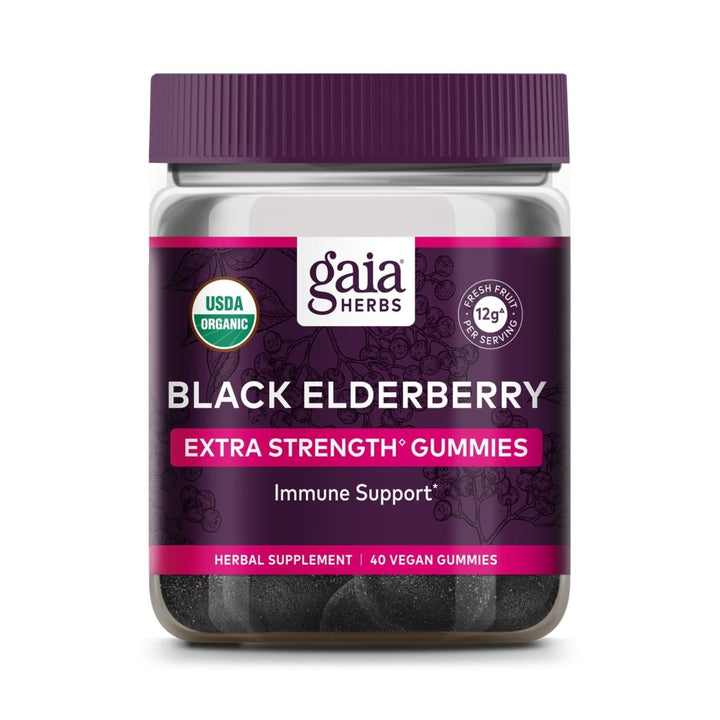 Gaia Herbs Black Elderberry Extra Strength Gummies - Immune Support with Certified Organic Black Elderberries - 40 Gummies - The Oasis of Health