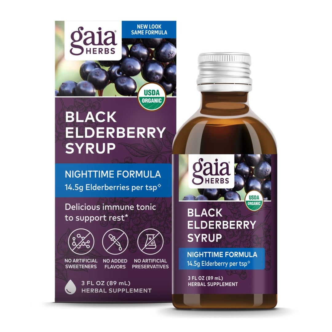 Gaia Herbs Black Elderberry, Nighttime Syrup - 3 Fl Oz (18 - Day Supply) free Upgrade to 5.4 ox - The Oasis of Health