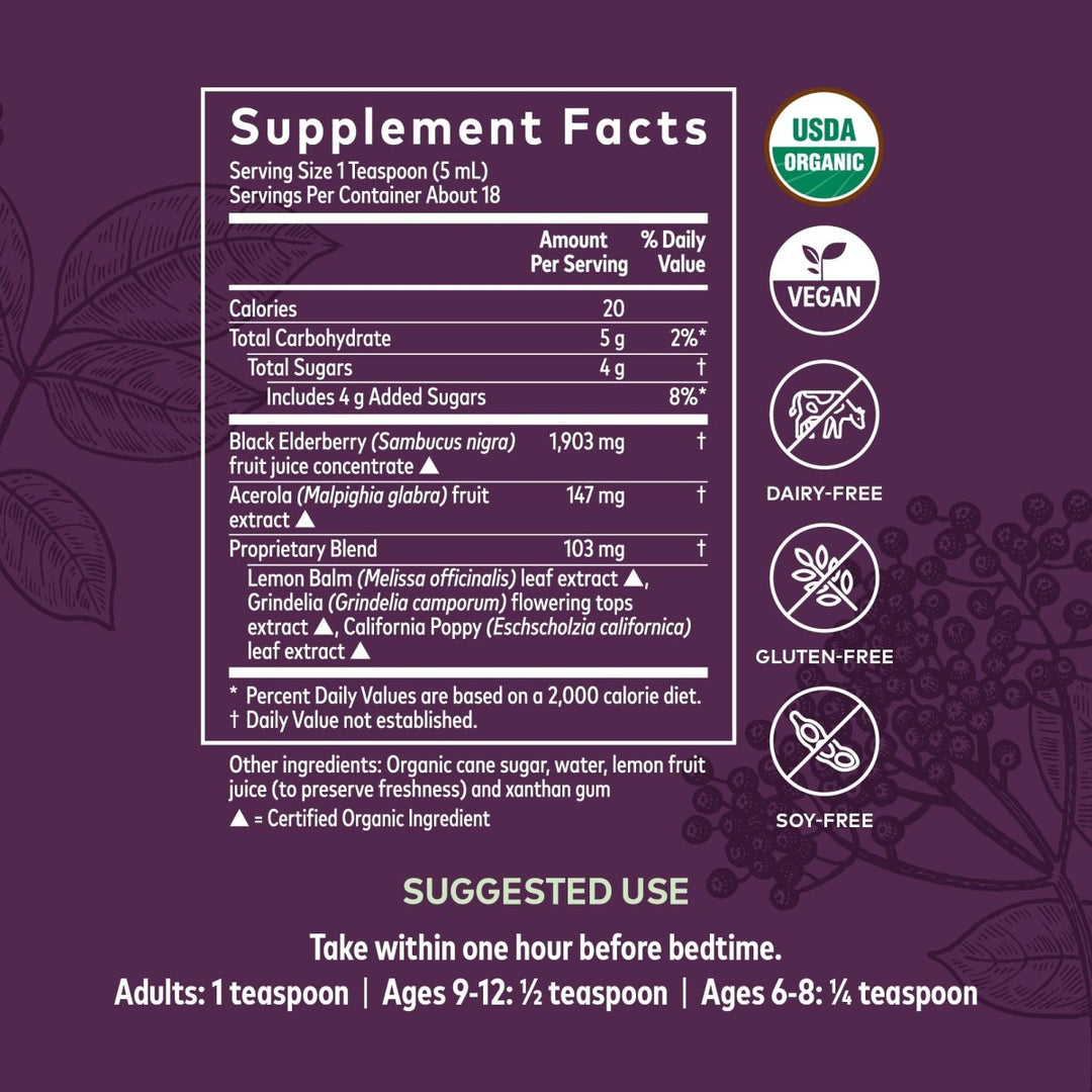 Gaia Herbs Black Elderberry, Nighttime Syrup - 3 Fl Oz (18 - Day Supply) free Upgrade to 5.4 ox - The Oasis of Health
