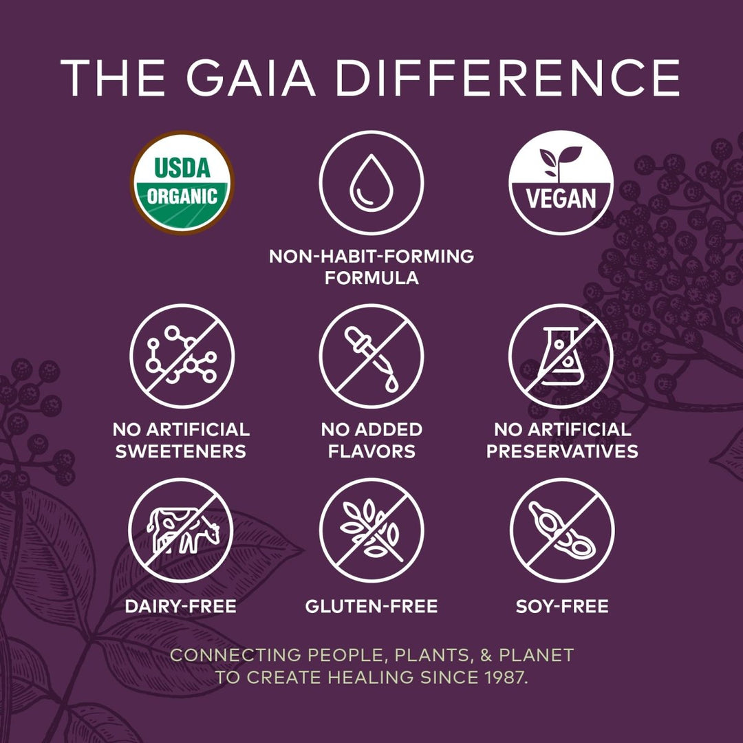 Gaia Herbs Black Elderberry, Nighttime Syrup - 3 Fl Oz (18 - Day Supply) free Upgrade to 5.4 ox - The Oasis of Health