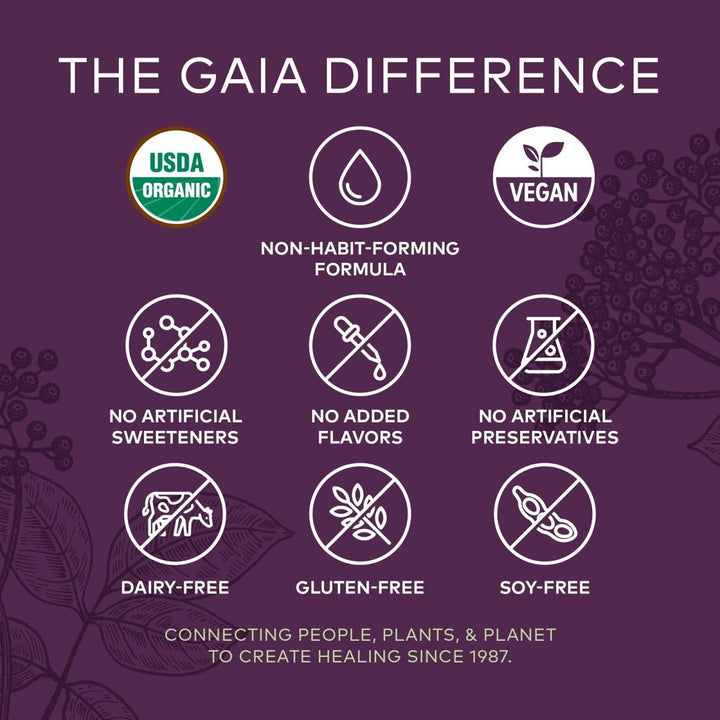 Gaia Herbs Black Elderberry, Nighttime Syrup - 3 Fl Oz (18 - Day Supply) free Upgrade to 5.4 ox - The Oasis of Health