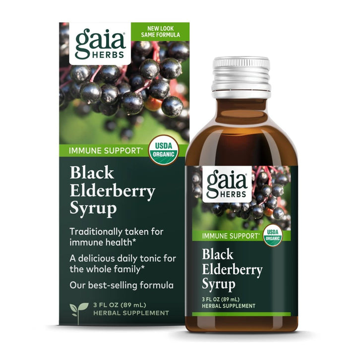 Gaia Herbs Black Elderberry (Sambucus Nigra) Syrup - Immune Support Supplement - Made with Organic Black Elderberries for Immune System Support - USDA Certified Organic Formula - 3 Fl Oz (18 - Day Supply) - The Oasis of Health