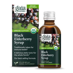 Gaia Herbs Black Elderberry (Sambucus Nigra) Syrup - Immune Support Supplement - Made with Organic Black Elderberries for Immune System Support - USDA Certified Organic Formula - 3 Fl Oz (18 - Day Supply) - The Oasis of Health