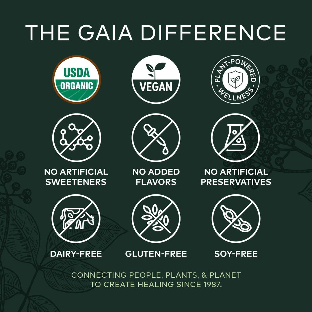 Gaia Herbs Black Elderberry (Sambucus Nigra) Syrup - Immune Support Supplement - Made with Organic Black Elderberries for Immune System Support - USDA Certified Organic Formula - 3 Fl Oz (18 - Day Supply) - The Oasis of Health