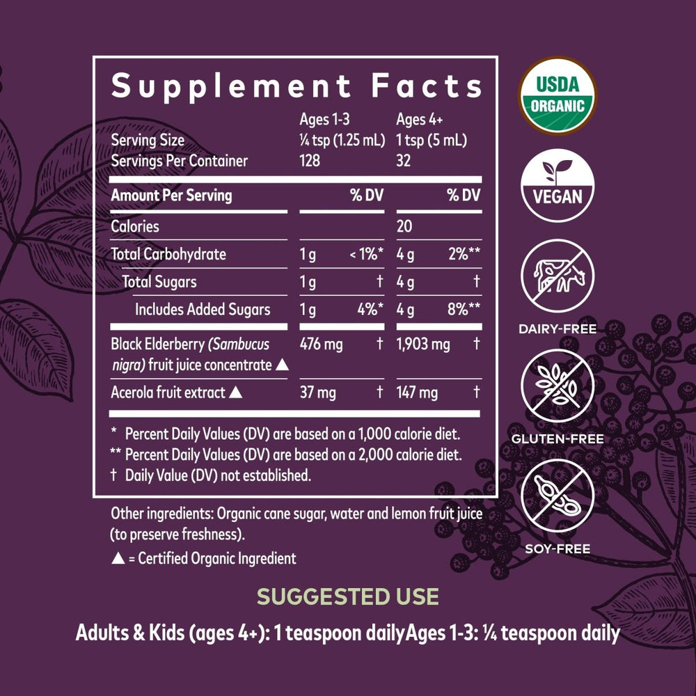 Gaia Herbs Black Elderberry (Sambucus Nigra) Syrup - Immune Support Supplement - Made with Organic Black Elderberries for Immune System Support - USDA Certified Organic Formula - 3 Fl Oz (18 - Day Supply) - The Oasis of Health