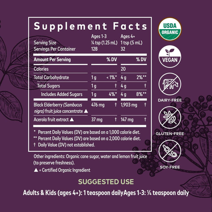 Gaia Herbs Black Elderberry (Sambucus Nigra) Syrup - Immune Support Supplement - Made with Organic Black Elderberries for Immune System Support - USDA Certified Organic Formula - 3 Fl Oz (18 - Day Supply) - The Oasis of Health