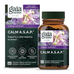 Gaia Herbs Calm A.S.A.P. Stress Support Supplement - with Skullcap, Passionflower, Chamomile, Vervain, Holy Basil & More to Support a Natural Calm - 60 Vegan Liquid Phyto - Capsules (20 - Day Supply) - The Oasis of Health