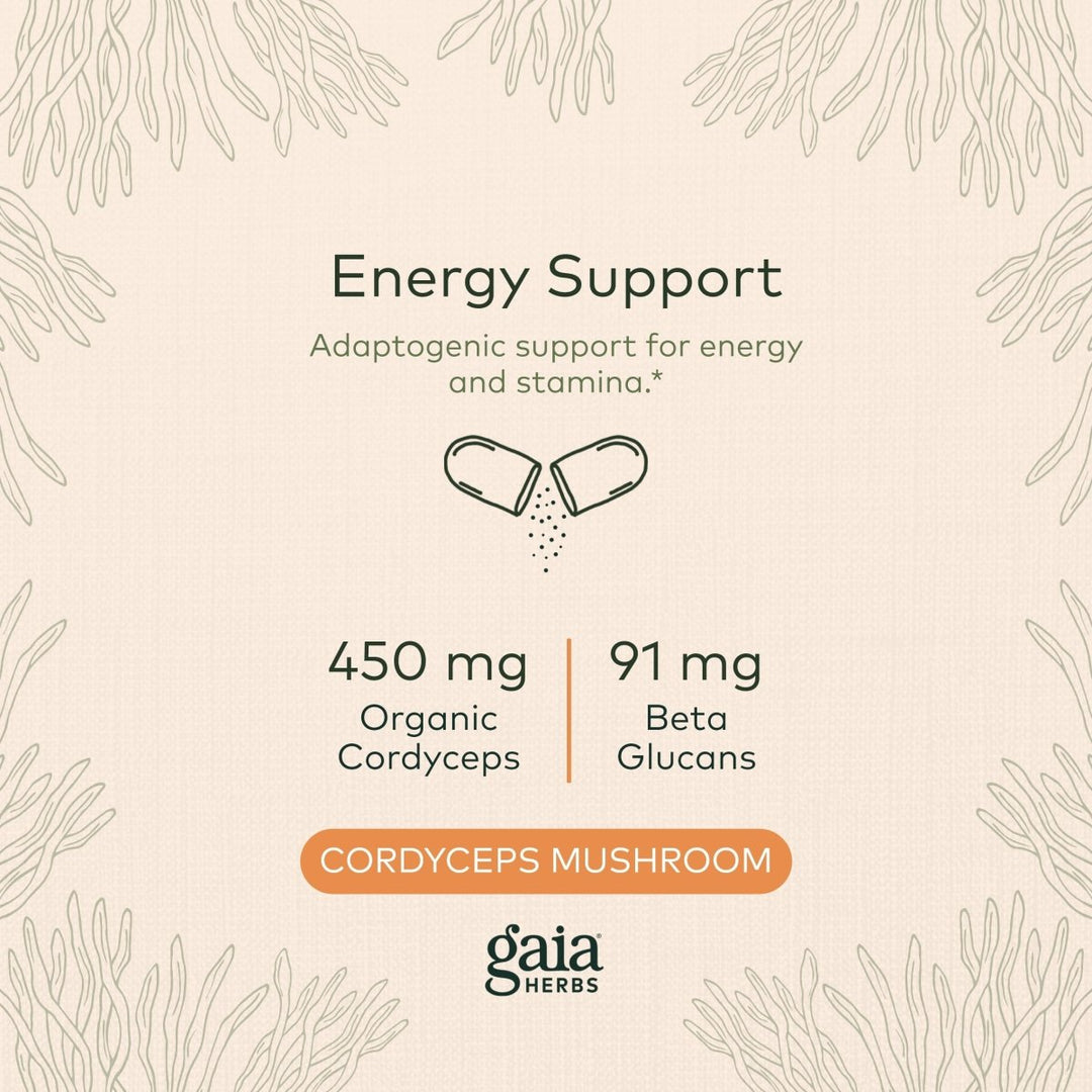 Gaia Herbs - Cordyceps Mushroom Energy Support 450 mg. - 40 Capsules - The Oasis of Health