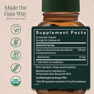 Gaia Herbs - Cordyceps Mushroom Energy Support 450 mg. - 40 Capsules - The Oasis of Health