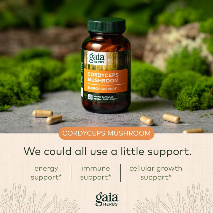 Gaia Herbs - Cordyceps Mushroom Energy Support 450 mg. - 40 Capsules - The Oasis of Health
