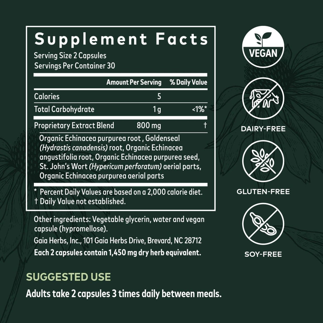 Gaia Herbs Echinacea Goldenseal - Immune & Respiratory Support - 60 Vegan Liquid Phyto - Capsules - The Oasis of Health