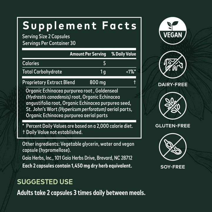 Gaia Herbs Echinacea Goldenseal - Immune & Respiratory Support - 60 Vegan Liquid Phyto - Capsules - The Oasis of Health