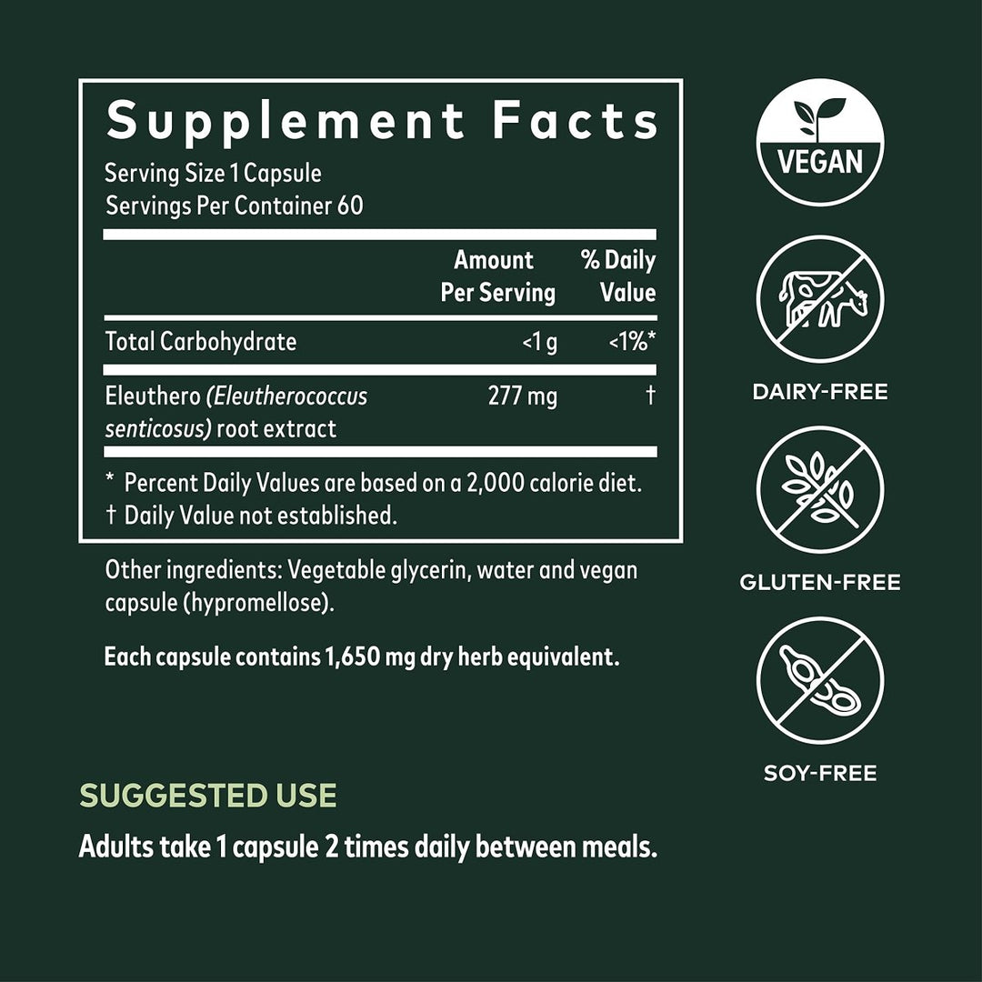 Gaia Herbs Eleuthero Root - Energy, Stamina & Mental Endurance Support - Eleuthero Root (Siberian Ginseng) Adaptogen Herbal Supplement - 60 Vegan Liquid Phyto - Capsules (30 - Day Supply) - The Oasis of Health