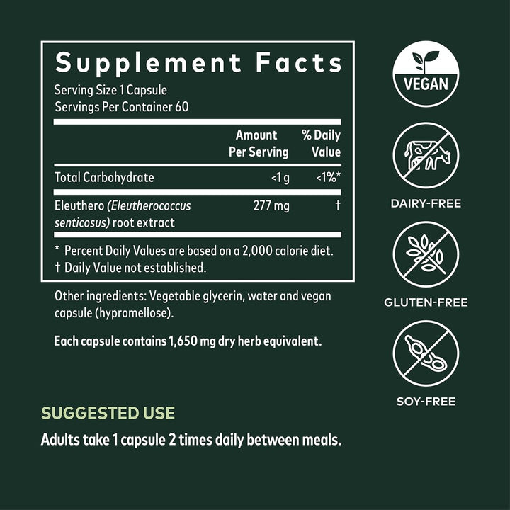 Gaia Herbs Eleuthero Root - Energy, Stamina & Mental Endurance Support - Eleuthero Root (Siberian Ginseng) Adaptogen Herbal Supplement - 60 Vegan Liquid Phyto - Capsules (30 - Day Supply) - The Oasis of Health