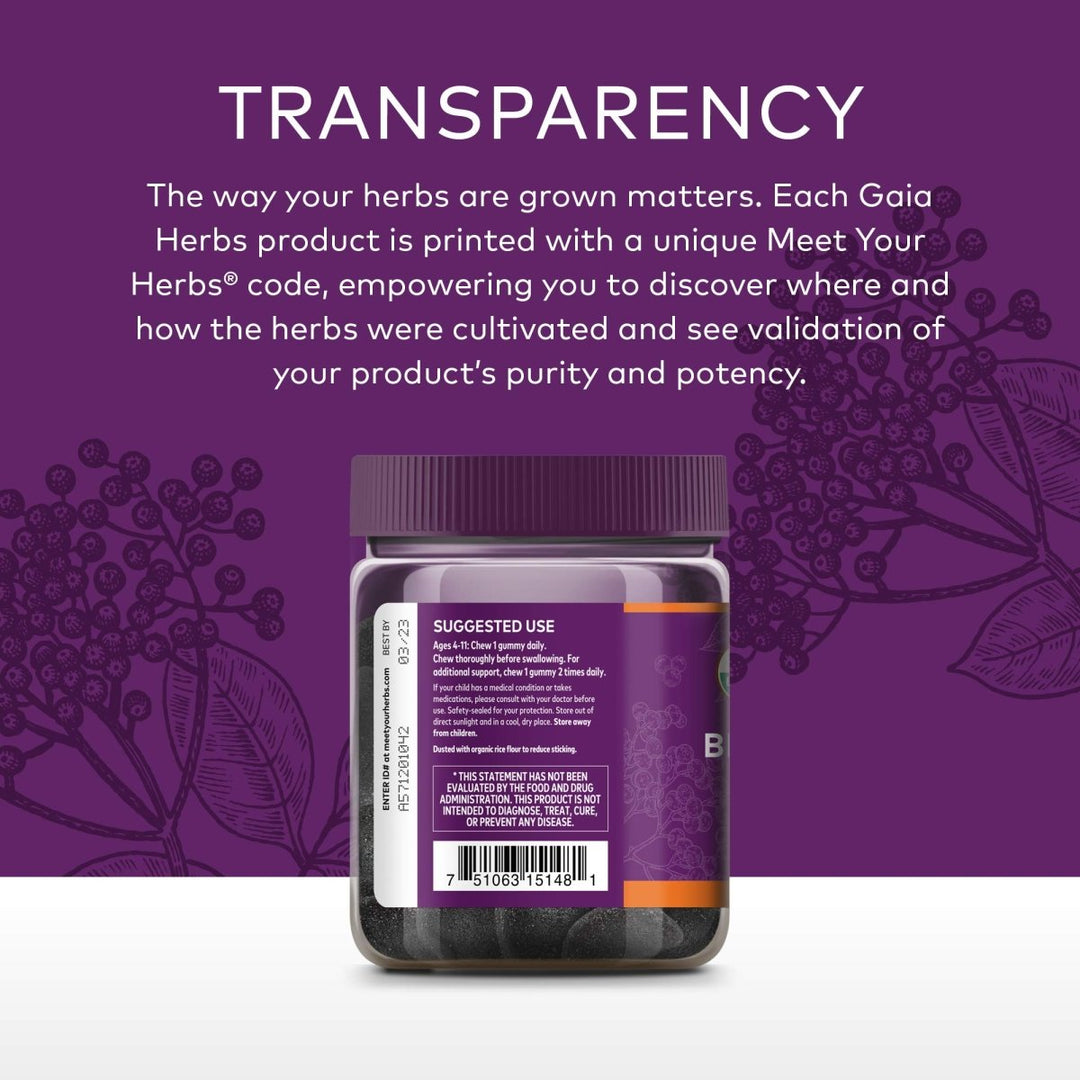 Gaia Herbs GaiaKids Black Elderberry Daily Gummies for Kids - Delicious Immune Support Supplement - Certified Organic Black Elderberries for Immune System Support - 40 Gummies (40 - Day Supply) - The Oasis of Health