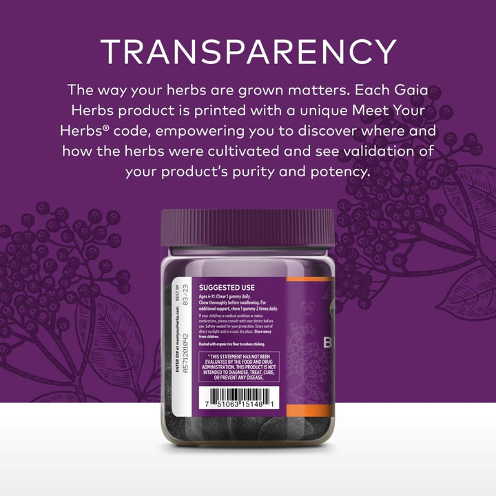 Gaia Herbs GaiaKids Black Elderberry Daily Gummies for Kids - Delicious Immune Support Supplement - Certified Organic Black Elderberries for Immune System Support - 40 Gummies (40 - Day Supply) - The Oasis of Health