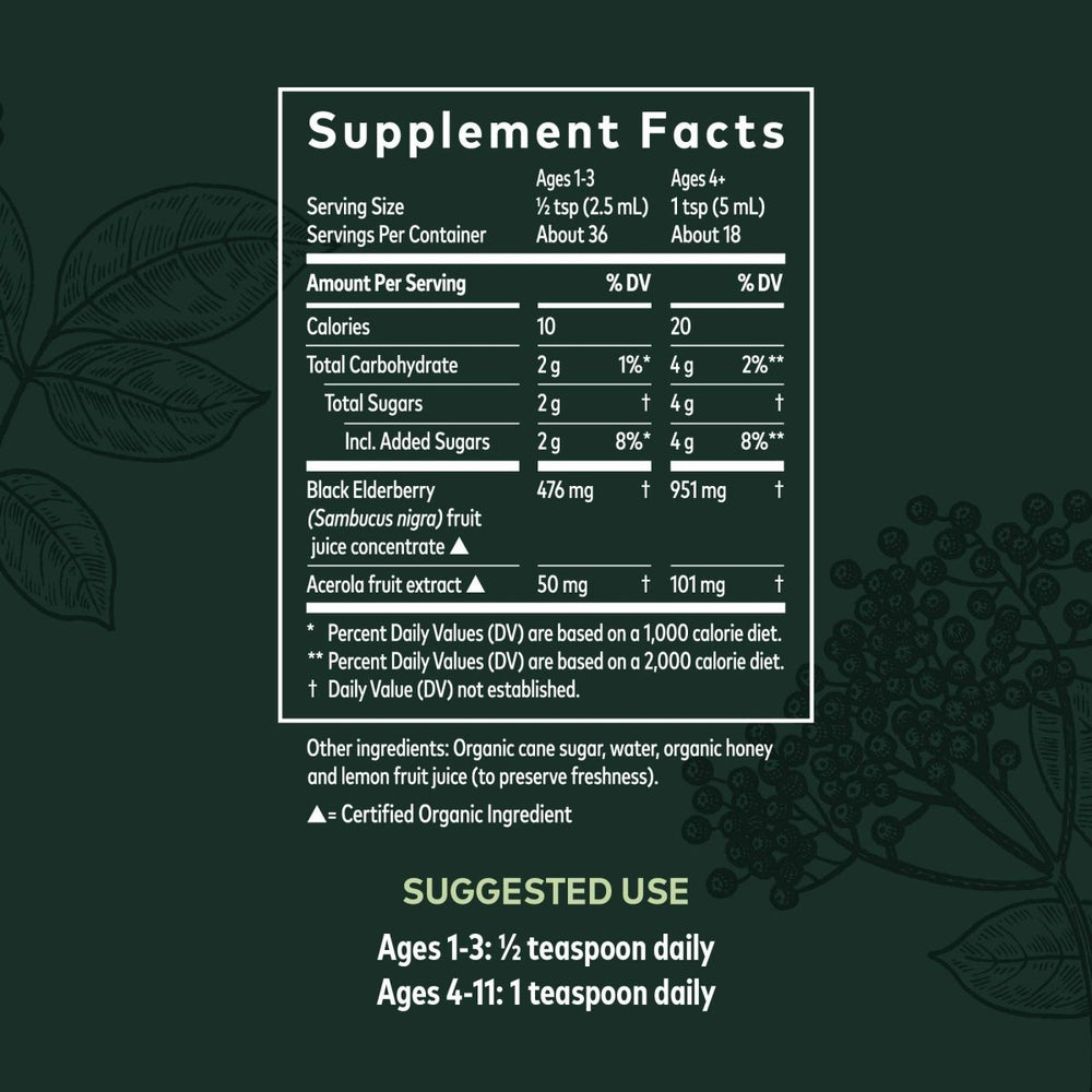 Gaia Herbs GaiaKids Black Elderberry Syrup - Delicious Immune Support Supplement for Kids - with Organic Black Elderberries and Honey - USDA Certified Organic Black Elderberry Syrup - 3 Fluid Ounces - The Oasis of Health