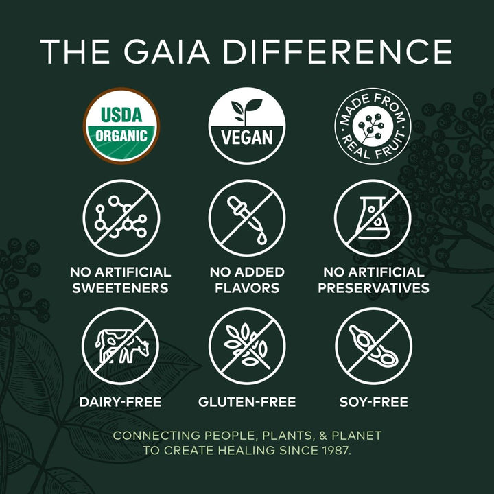 Gaia Herbs GaiaKids Black Elderberry Syrup - Delicious Immune Support Supplement for Kids - with Organic Black Elderberries and Honey - USDA Certified Organic Black Elderberry Syrup - 3 Fluid Ounces - The Oasis of Health