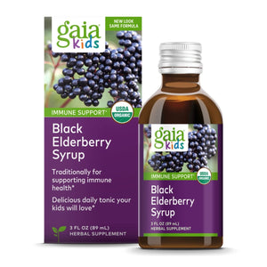Gaia Herbs GaiaKids Black Elderberry Syrup - Delicious Immune Support Supplement for Kids - with Organic Black Elderberries and Honey - USDA Certified Organic Black Elderberry Syrup - 3 Fluid Ounces - The Oasis of Health