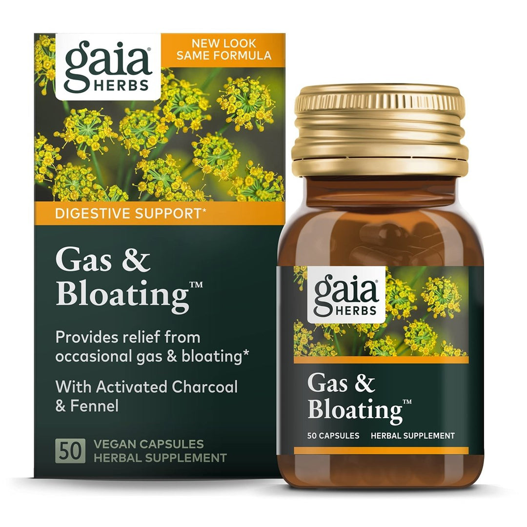 Gaia Herbs Gas & Bloating - Provides Relief from Occasional Gas and Bloating - with Activated Charcoal, Fennel, Chamomile, Cumin, and Peppermint Leaf Essential Oil - 50 Vegan Capsules (25 - Day Supply) - The Oasis of Health