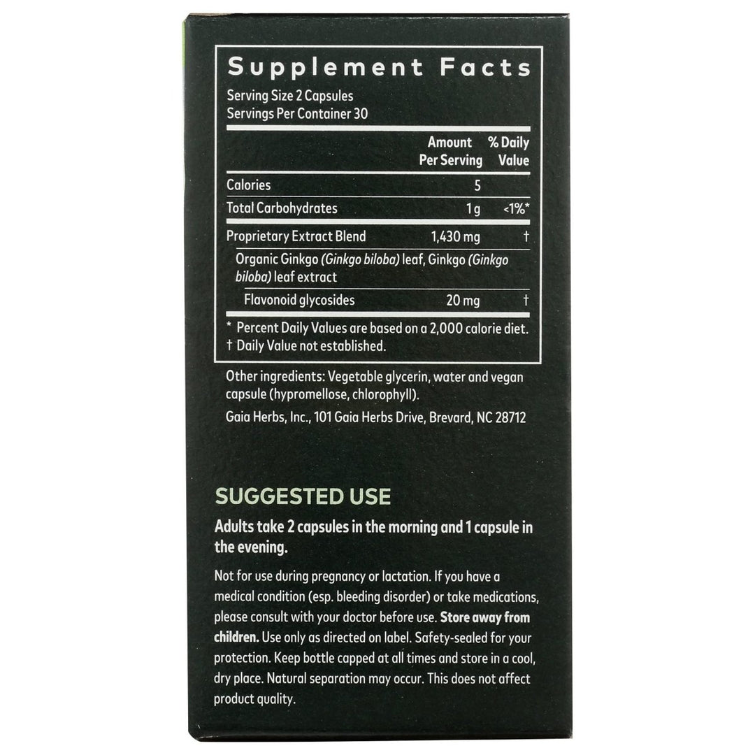 Gaia Herbs Ginkgo Leaf - Traditionally Used to Support Healthy Circulation and Brain Function - Organic, Herbal Supplement - 60 Vegan Liquid Phyto - Capsules (20 - Day Supply) - The Oasis of Health