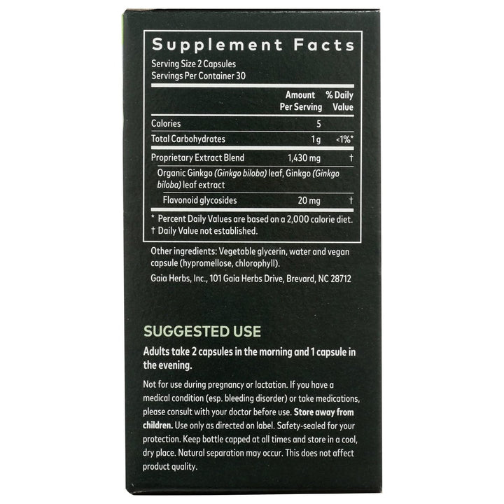 Gaia Herbs Ginkgo Leaf - Traditionally Used to Support Healthy Circulation and Brain Function - Organic, Herbal Supplement - 60 Vegan Liquid Phyto - Capsules (20 - Day Supply) - The Oasis of Health
